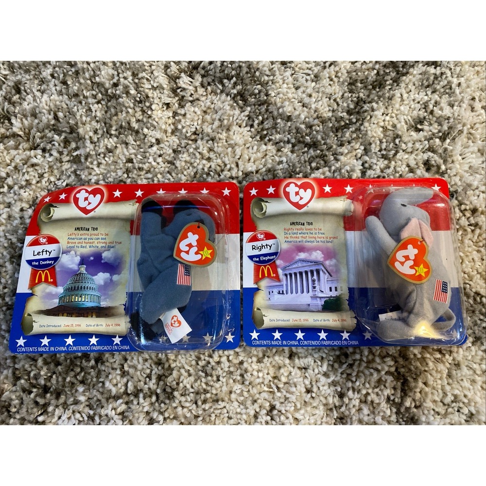 McDonald's Ty Righty and Lefty Beanie‎ Babies  American Trio Set ,Sealed Vintage